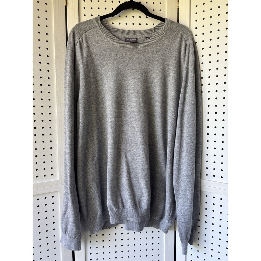 Van‎ Heusen Flex Sweater Pull Over Gray Crewneck Men's Size XXL Cotton Blend